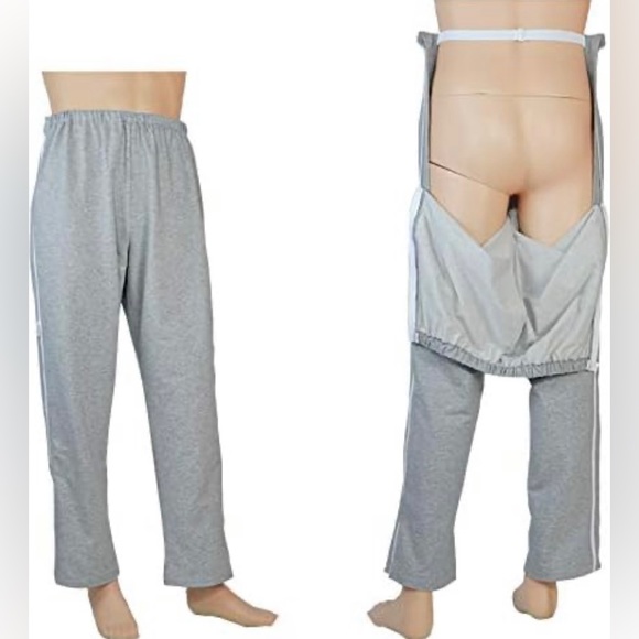Unisex Patient PANTS Gray Zip sides Adjustable waist size L Easy On & Off - Picture 6 of 11